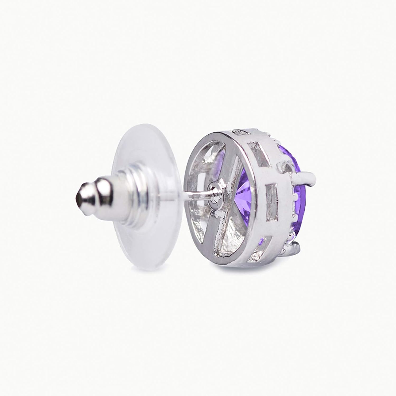 SWEETV Cubic Zirconia Stud Earrings, 8mm Round Cut, Rhinestone Hypoallergenic Earrings for Women & Girls - Image 6