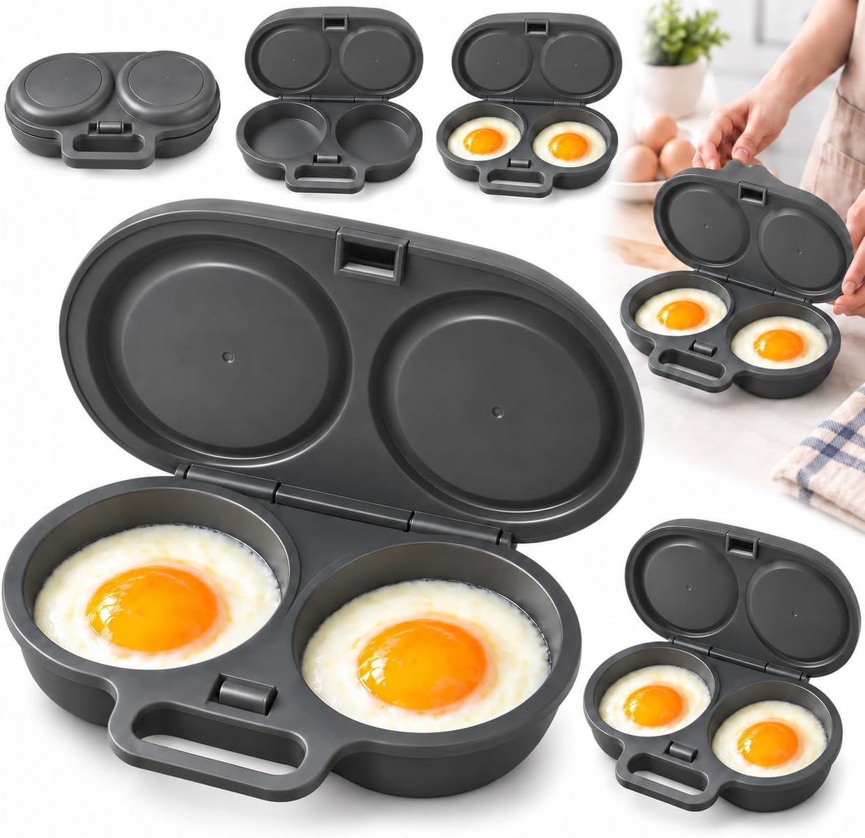 2Pcs 2026 New Dual Cavity Microwave Egg Poacher 2 Eggs With Lid & Handle, Poached Cooker & Breakfast Sandwich Maker, Quick-Heat Food-Grade PP & Versatile Kitchen Essential