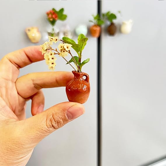 Mini Bud Vases Magnetic,DIY Mini Ceramic Vase Magnets for Refrigerator,5pc Stereoscopic Ceramic Flower Pot Fridge Magnet,Cute Plant Fridge Magnets,for Fridge House Decoration,No Flowers (B)
