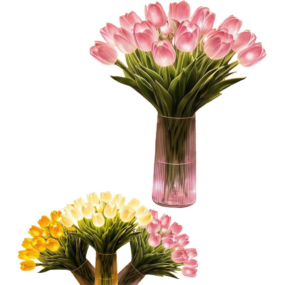 Romantic Tulip Lamp 15 Pcs, LED Artificial Tulip Flowers with Warm Glow, Bendable Stems DIY Flower Bouquet Night Light, for Valentine's Day and Mother's Day Home Dining Table Decor (Pink)