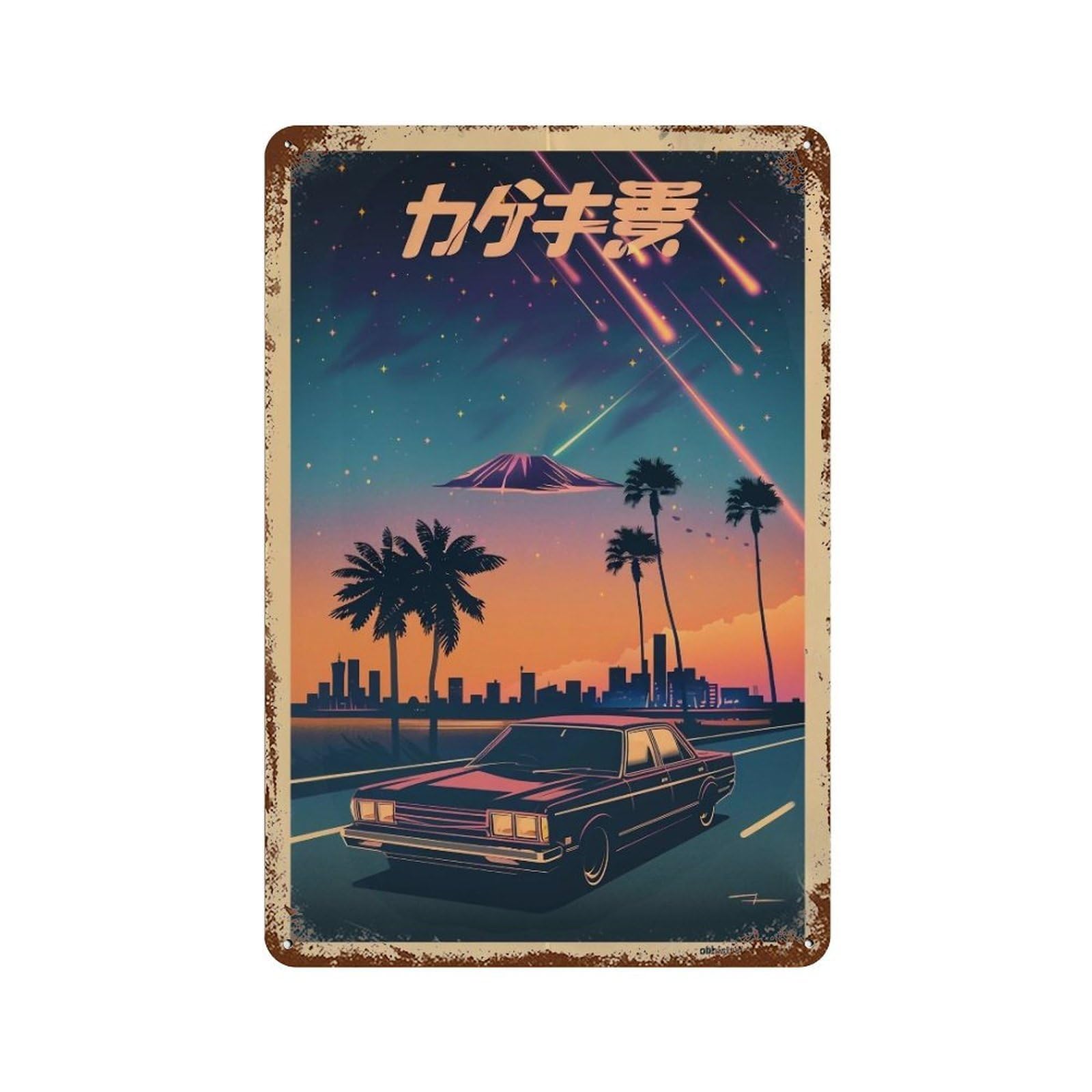 YHGERTKU City Pop Night Drive 02 Wall Art Retro Iron Vintage Metal Tin Sign Poster Modern Decor for Living Rooms Gift 30x20cm
