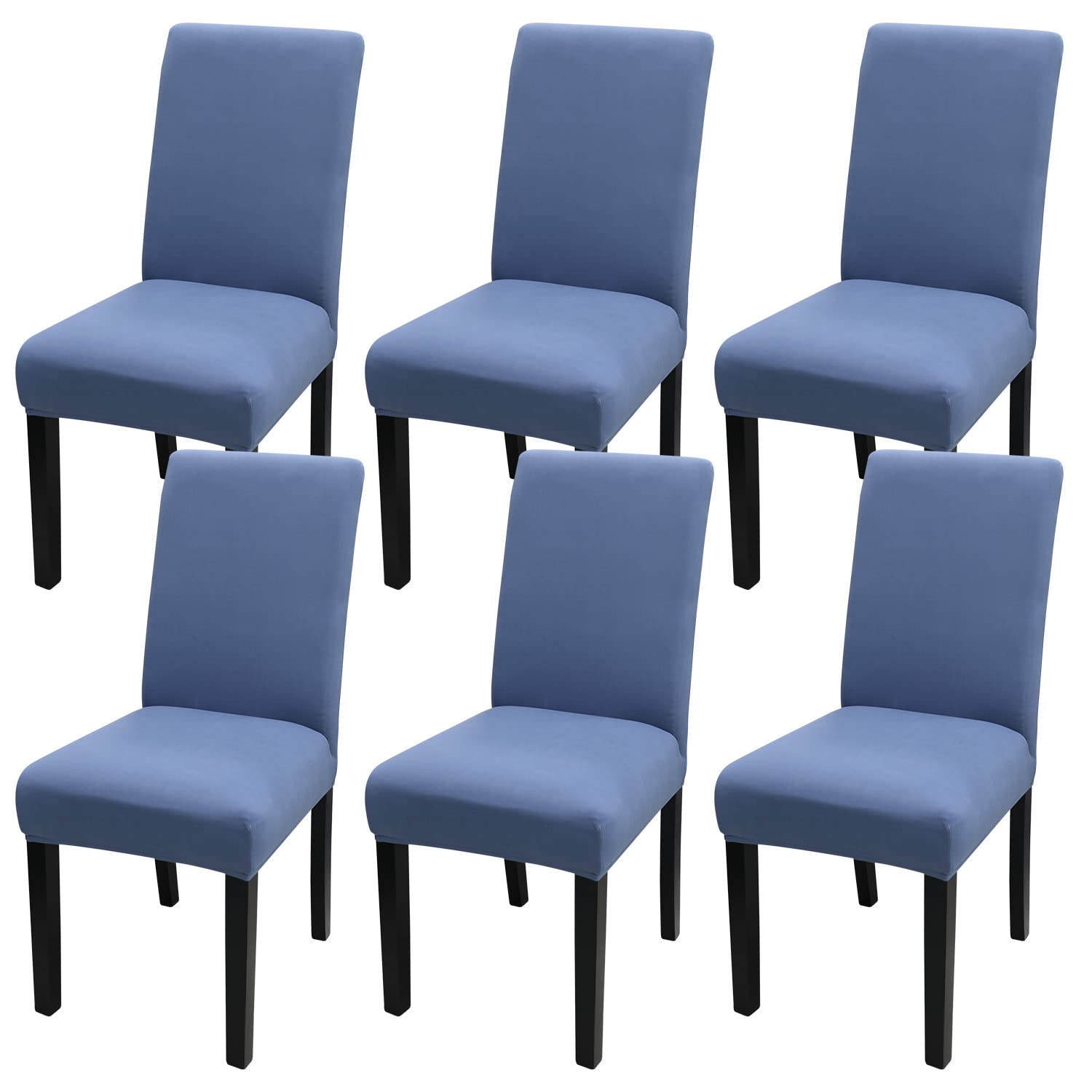 JQinHome 6 Pcs Dining Chair Slipcover,High Stretch Removable Washable Chair Seat Protector Cover for Home Party Hotel Wedding Ceremony (Gray Blue)