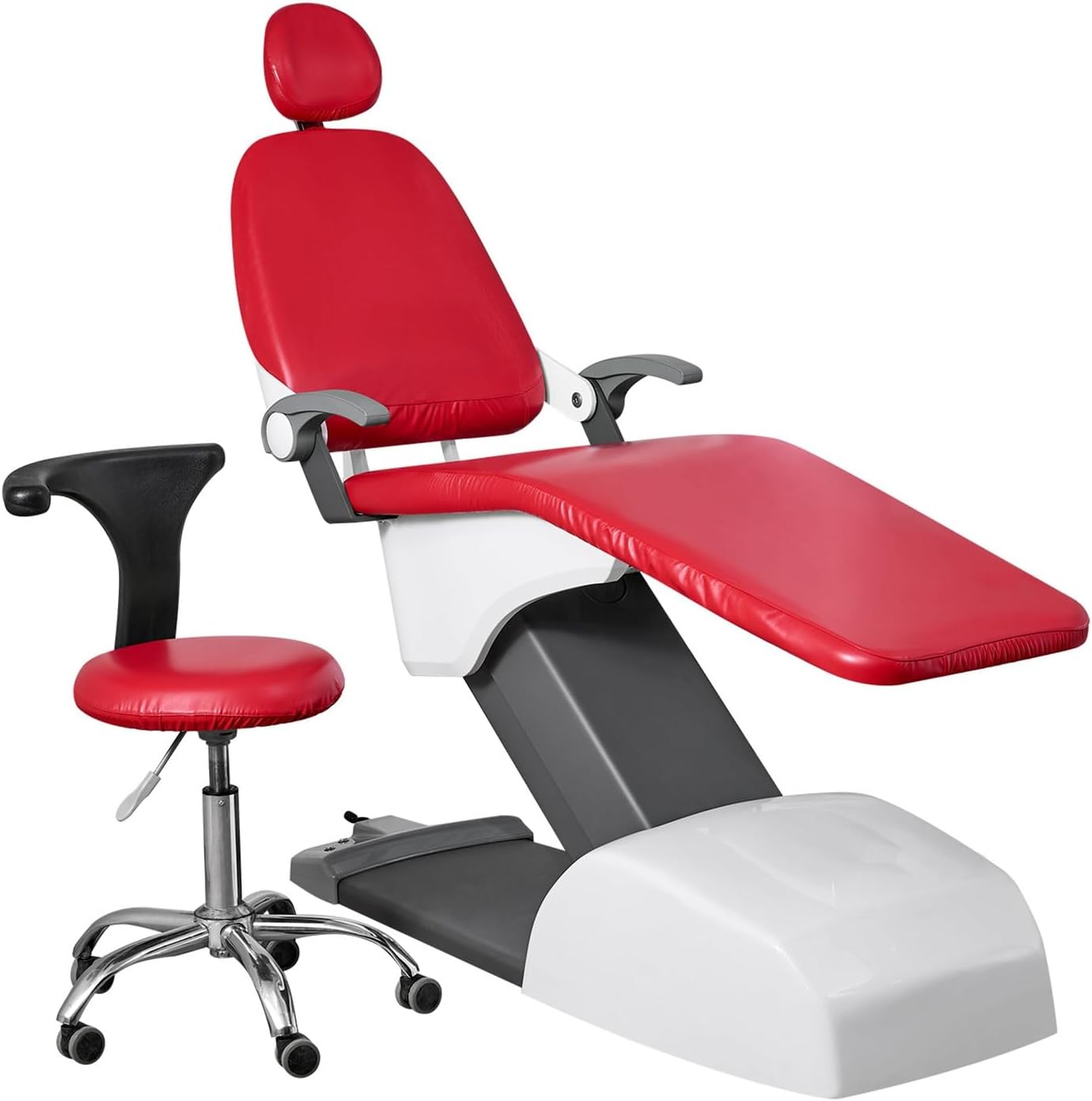 TANGHULU 4Pcs/Set Protective Full Dental Chair Cover, Waterproof PU Leather Dental Chair Seat Cover, Dental Chair Cover Protective Case for Dentist Equipment(Red)