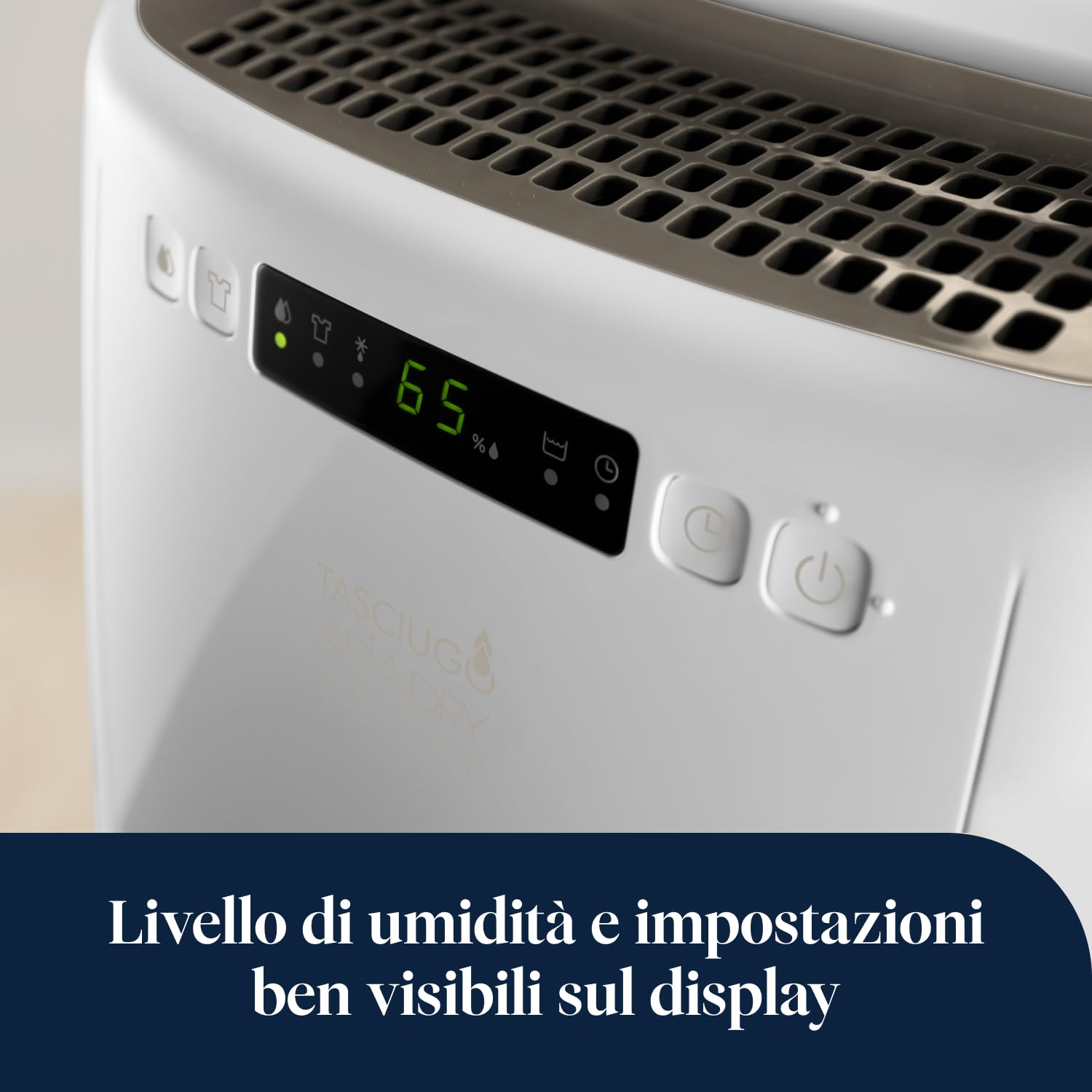 De’Longhi Tasciugo AriaDry Multi - Deumidificatore Casa Portatile, Sistema di Filtrazione a 3 Azioni, Assorbi Umidità 14L/Giorno, Asciugabiancheria, Antimuffa, Bassa Rumorosità, Bianco (DEXD214RF)