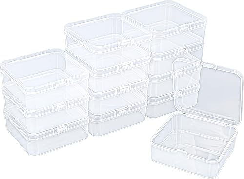 Miniatura 12 de Goodma 17 contenedores cuadrados vacíos de plástico transparente con tapas con bisagras para objetos pequeños y otros proyectos de manualidades