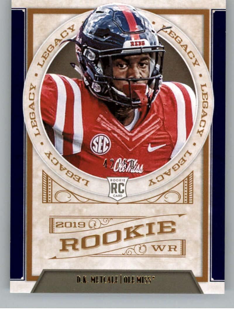 2019 Panini Legacy Blue #149 DK Metcalf SER/50 Ole Miss Rebels Rookie Official NFL Football Trading Card in Raw (NM or Better) Condition