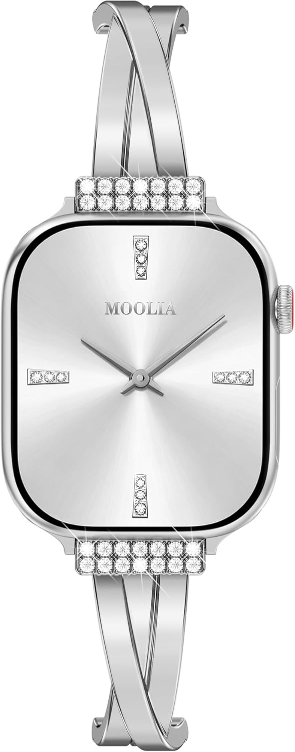 Moolia Bling Metal Bracelet Compatible with Apple Watch Bands 38/40/41/42/44/45/46mm Women, Designer X Shaped Bangle Strap Dressy Jewelry Wristband for iWatch Series 11 10 9 8 7 6 5 4 3 SE Ultra 3/2/1