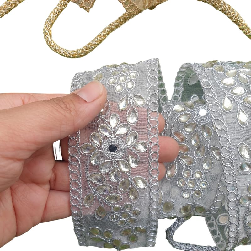 Image of Combo of Gold + Silver Waist Belt for Women | Maggam | Stone Work | Handmade Vadannam | Perfect Combo of Gold + Silver Girls Belt