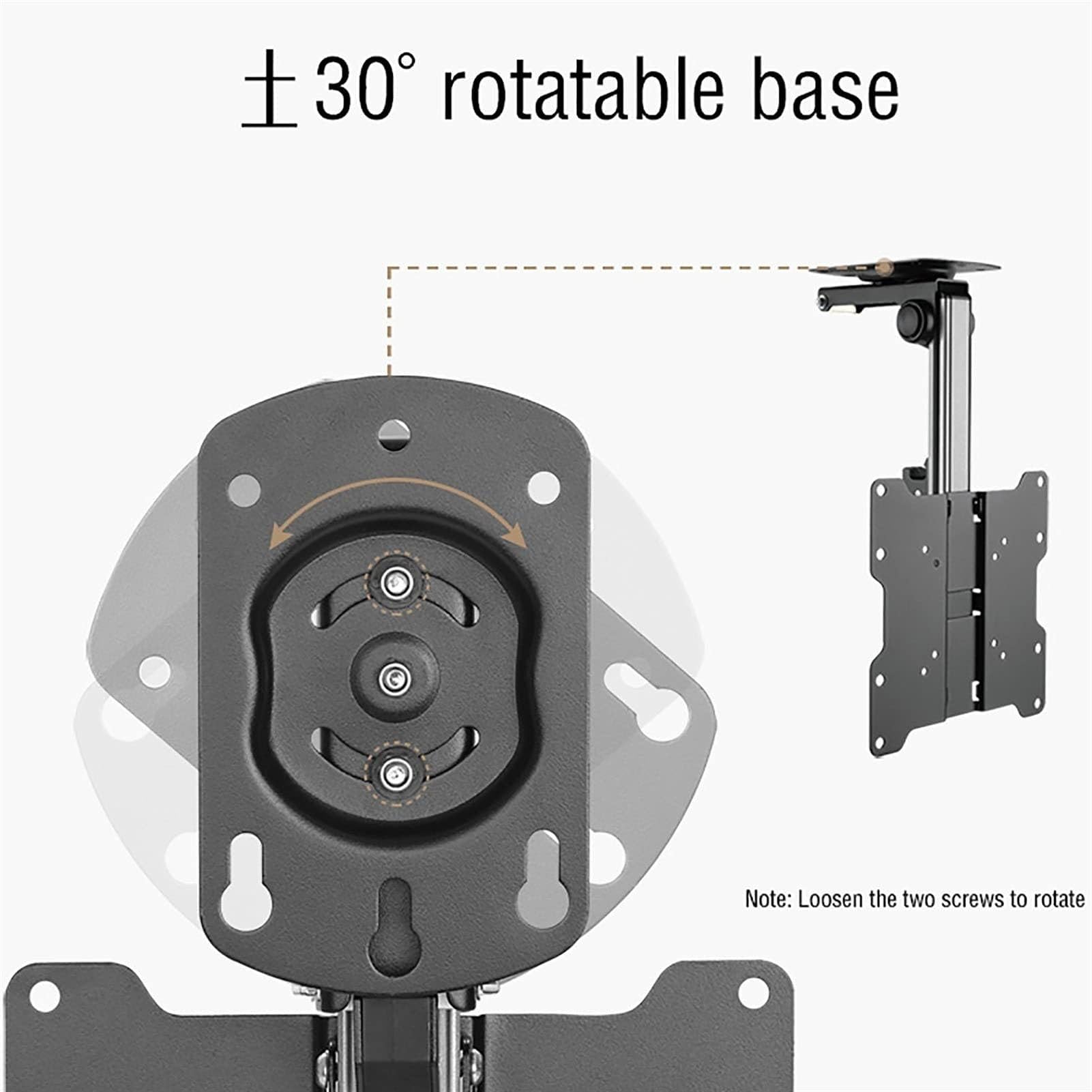 Supporto TV da Soffitto per Veicoli – Staffa di Supporto TV da Soffitto Inclinabile E Regolabile, Staffa per TV/Monitor Ribaltabile 0-90°, Rotazione Sinistra/Destra ±30°