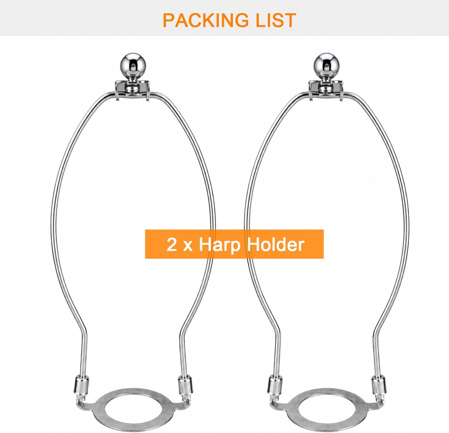 Lamp E26 Harp Holder, Replacement Kit with Saddle Base and Finial, Silver, Stainless Steel, 10 x 6 x 2.5 Inches, 0.5 Pounds, for Table Lamps and Floor Lamps