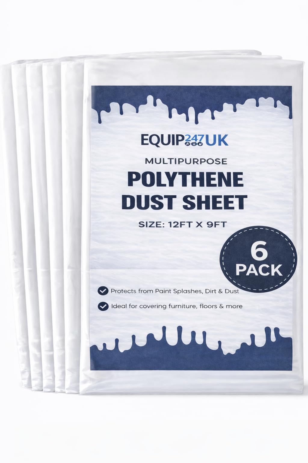 Equip247uk Polythene Dust Sheet Waterproof Protects Against Paint Spills, Dirt & Dust (6 X 3.6M X 2.7M 12Ft X 9Ft)