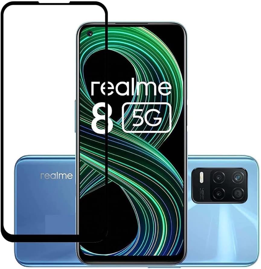 Muzz 9H Hardness, Edge to Edge Curved Border Tempered Glass Screen Protector for Realme 8 5G Black