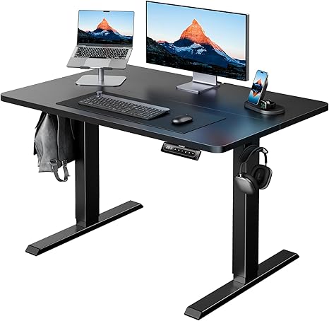 HUANUO 40" x 24" Electric Standing Desk Adjustable Height, 4 Memory Height Settings, Headphone Hook, Cable Manager, Sit Stand Up Desk for Home Office & Computer Workstation, Black