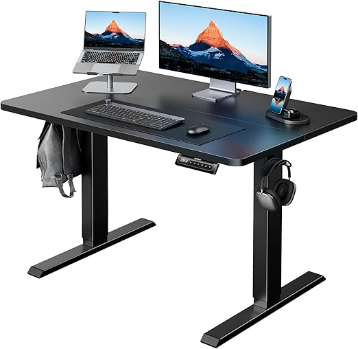 HUANUO 40" x 24" Electric Standing Desk Adjustable Height, 4 Memory Height Settings, Headphone Hook, Cable Manager, Sit Stand Up Desk for Home Office & Computer Workstation, Black