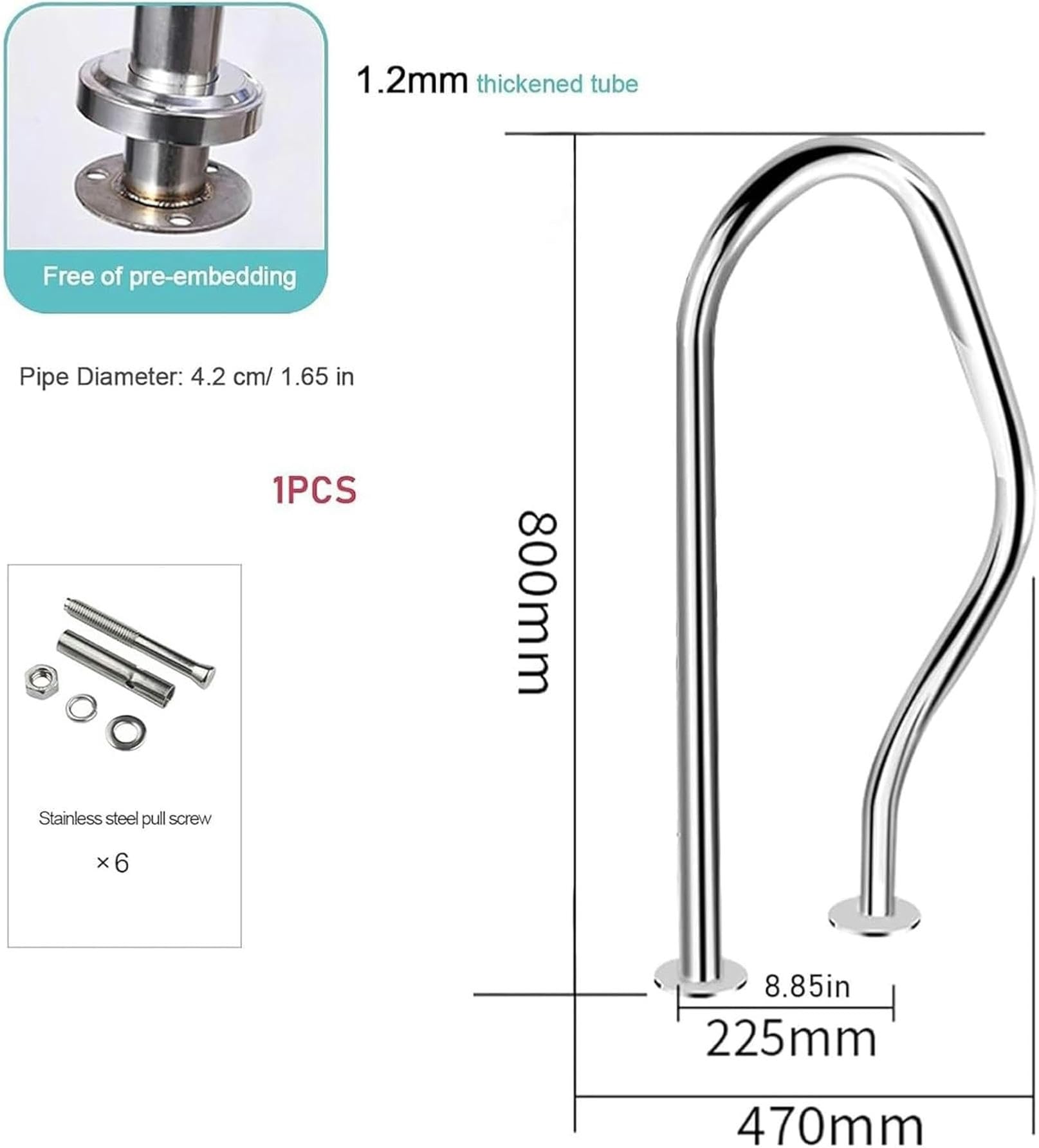 Main courante en acier inoxydable pour piscine creusée durable pour escalier de piscine