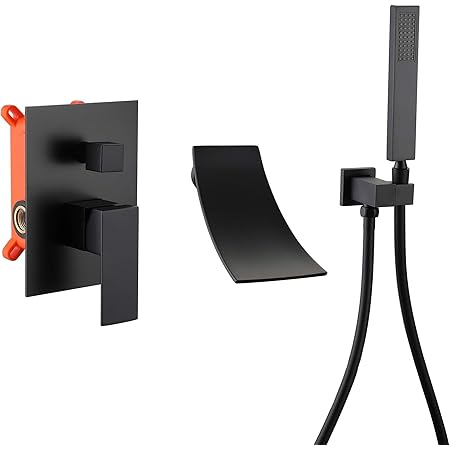 BWE Single Handle Wall Mount Bath Spout Waterfall Tub Black Faucet Bathtub Filler In Matte Black B 93008 Black - View #8