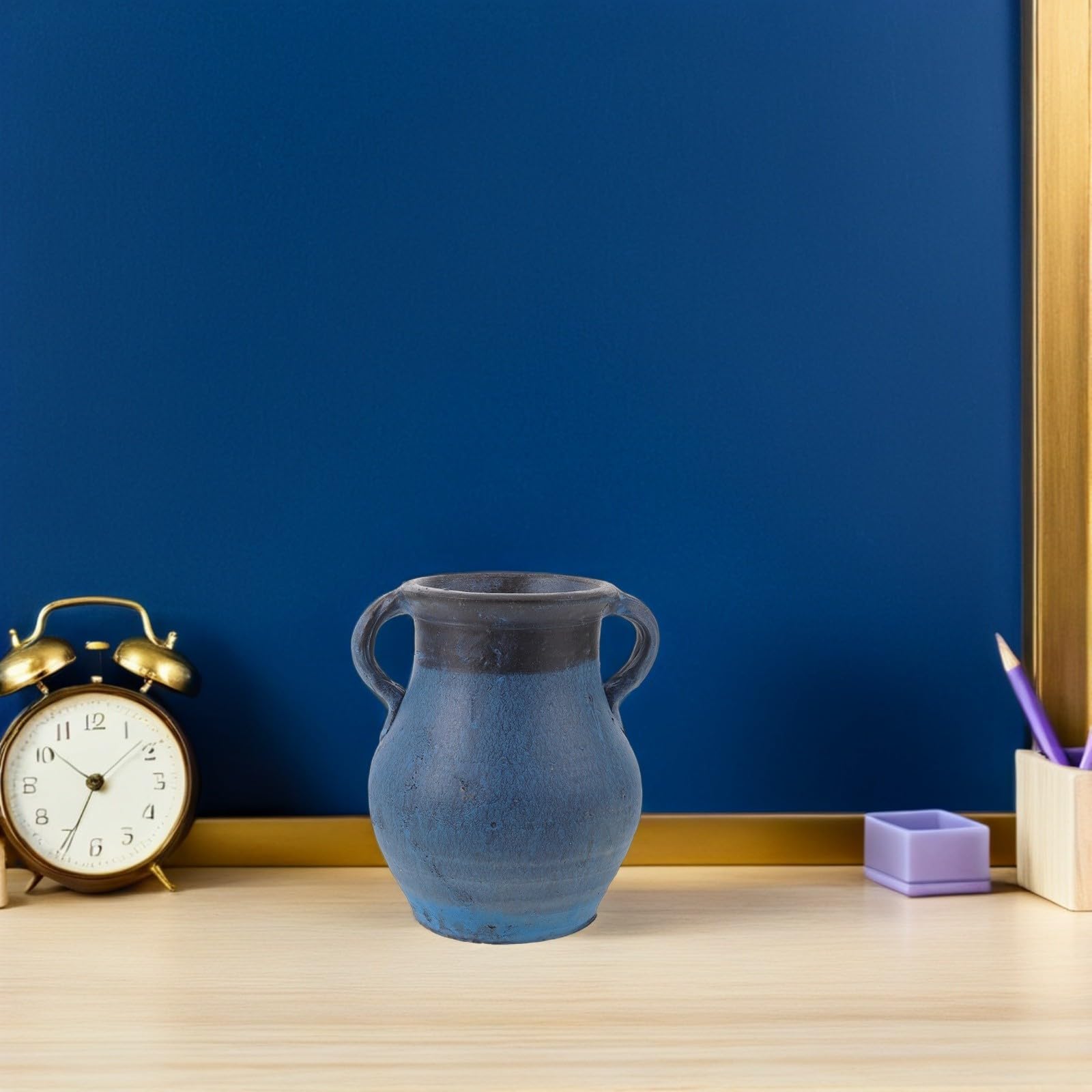 Rustikale Tischvase aus Keramik mit Weiter Öffnung für Blumen | Navy, und Wasserhaltend, für Frische oder Künstliche Arrangements, Geeignet für Stillleben und Kunstkurse