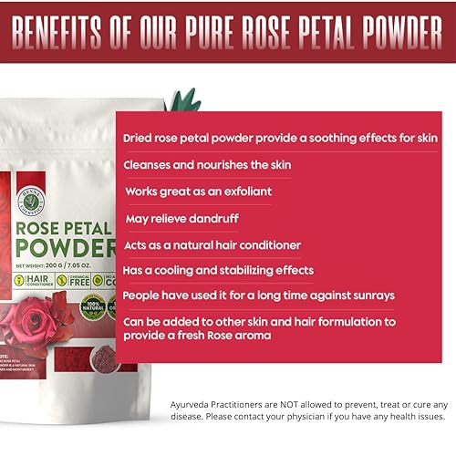 Miniatura 5 de Polvo de pétalos de rosa para formulación de mascarilla facial/capilar, piel 100% orgánica | 3.53 oz (3.53 onzas) | Henna Cosmetics