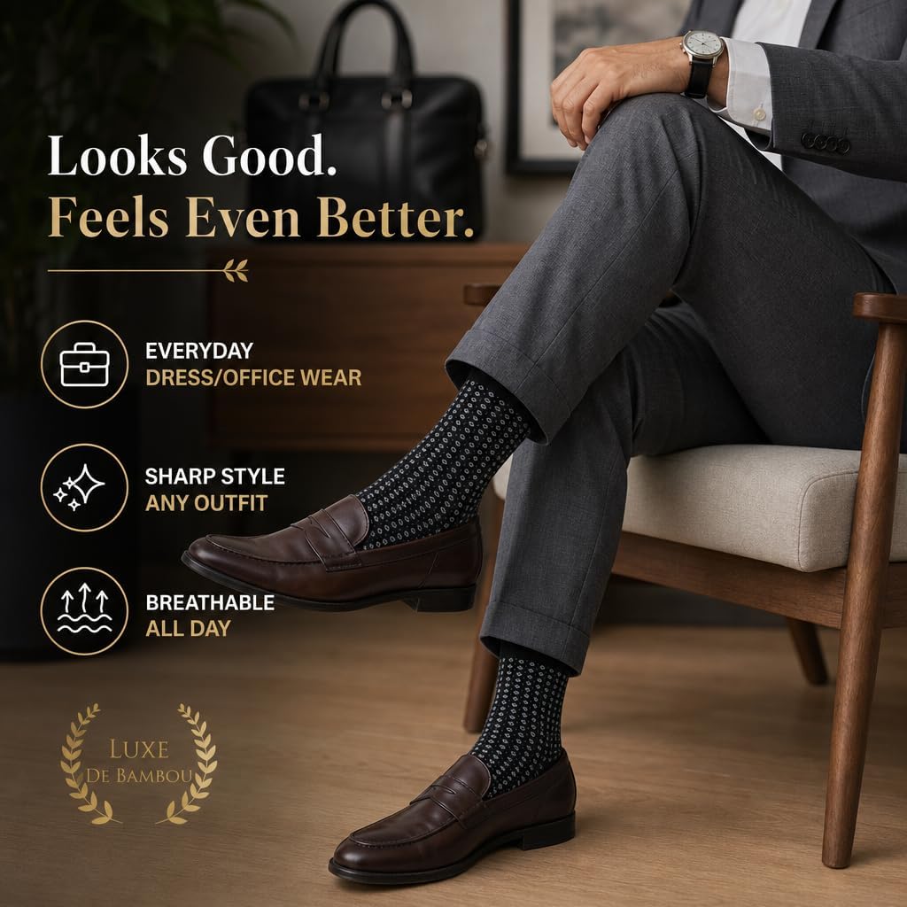 Luxe De Bamboo Rayon Socks | Mens Dress Socks For Men | Charcoal And Black Sock For Men | 5-Pack In A Gift Box