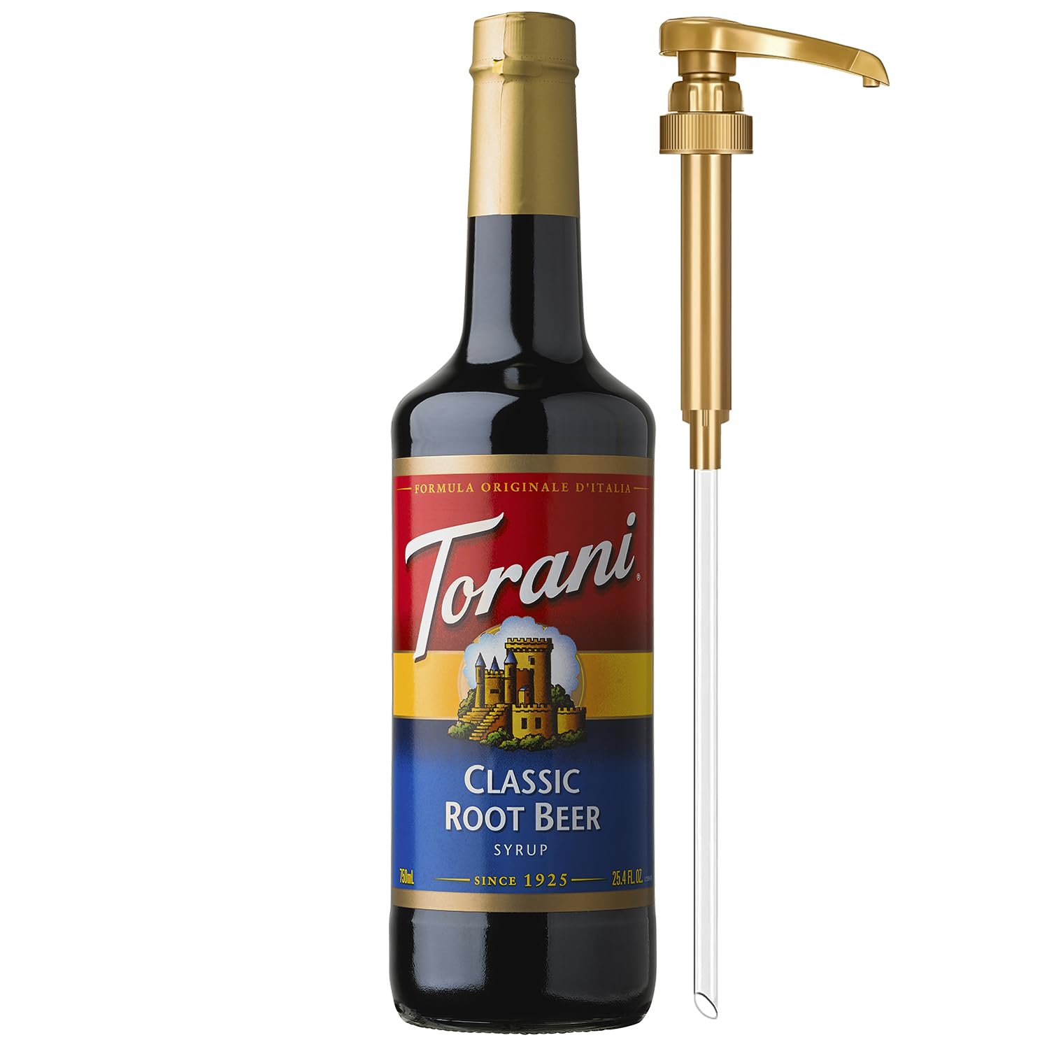 ToraniClassic Root Beer Syrup for Drinks, Flavoring for Soda, Floats, and Shakes, Glass Bottle with Pump Included, 25.4 Fl Oz