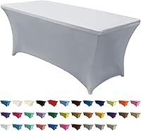 Vista 25 de ABCCANOPY - Funda de mesa de spandex elástica de 4 pies, mantel ajustado y resistente a arrugas, reutilizable para mesas plegables rectangulares