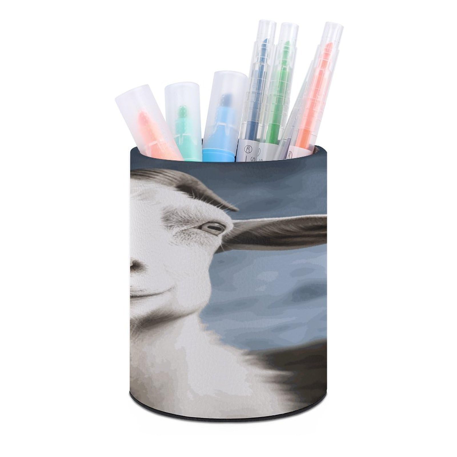 MUSM Goat Pen Holder Large Capacity Pen Holder Modern PU Pencil Holders Durable Waterproof Pens Cup for Home Office Desktop Organizer