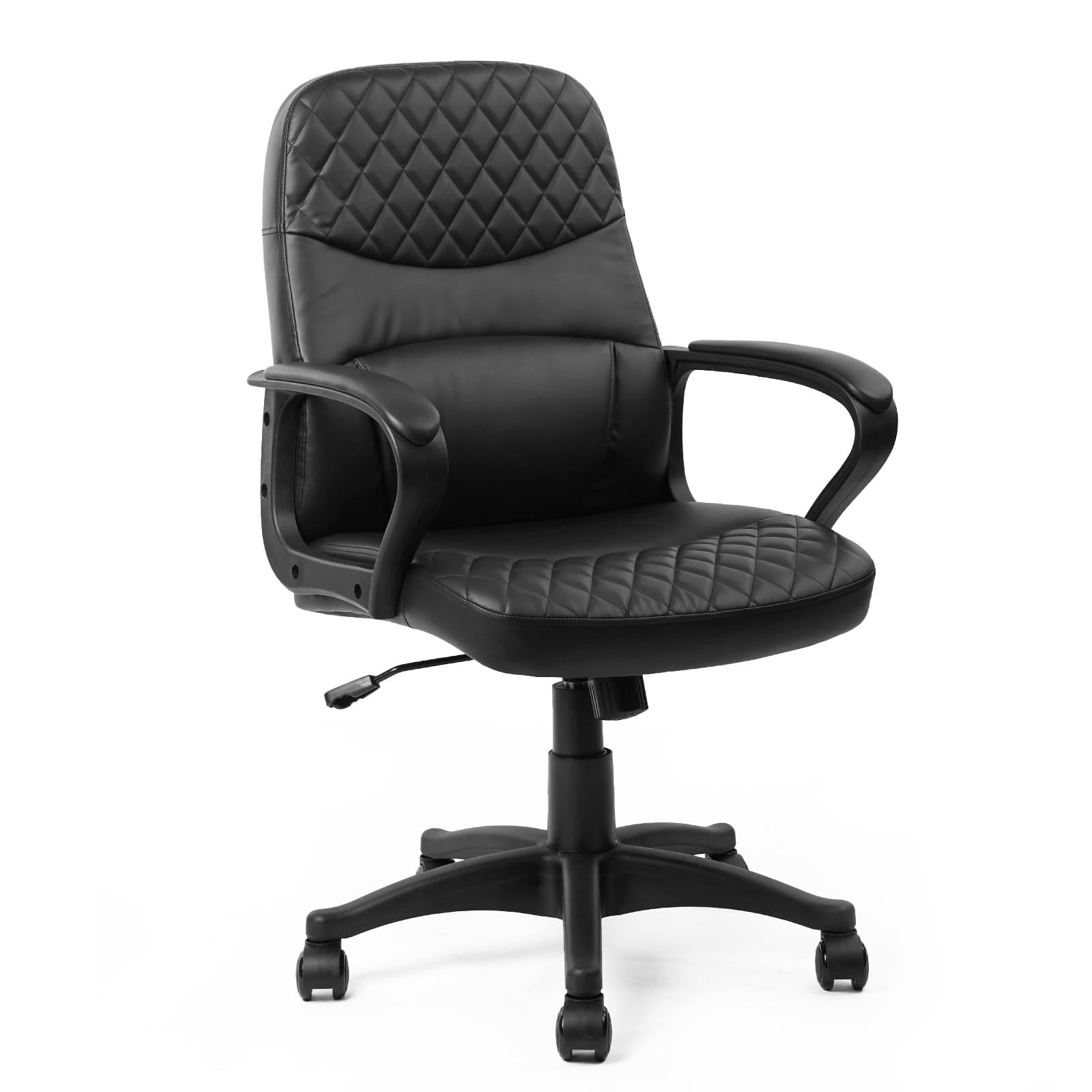 CLATINA Office Chair Leather Computer Desk Chairs with Wheels, Comfy Mid Back Ergonomic Executive Swivel Adjustable Height Managerial Chair with Arms for Home Bedroom Task Office Conference, Black