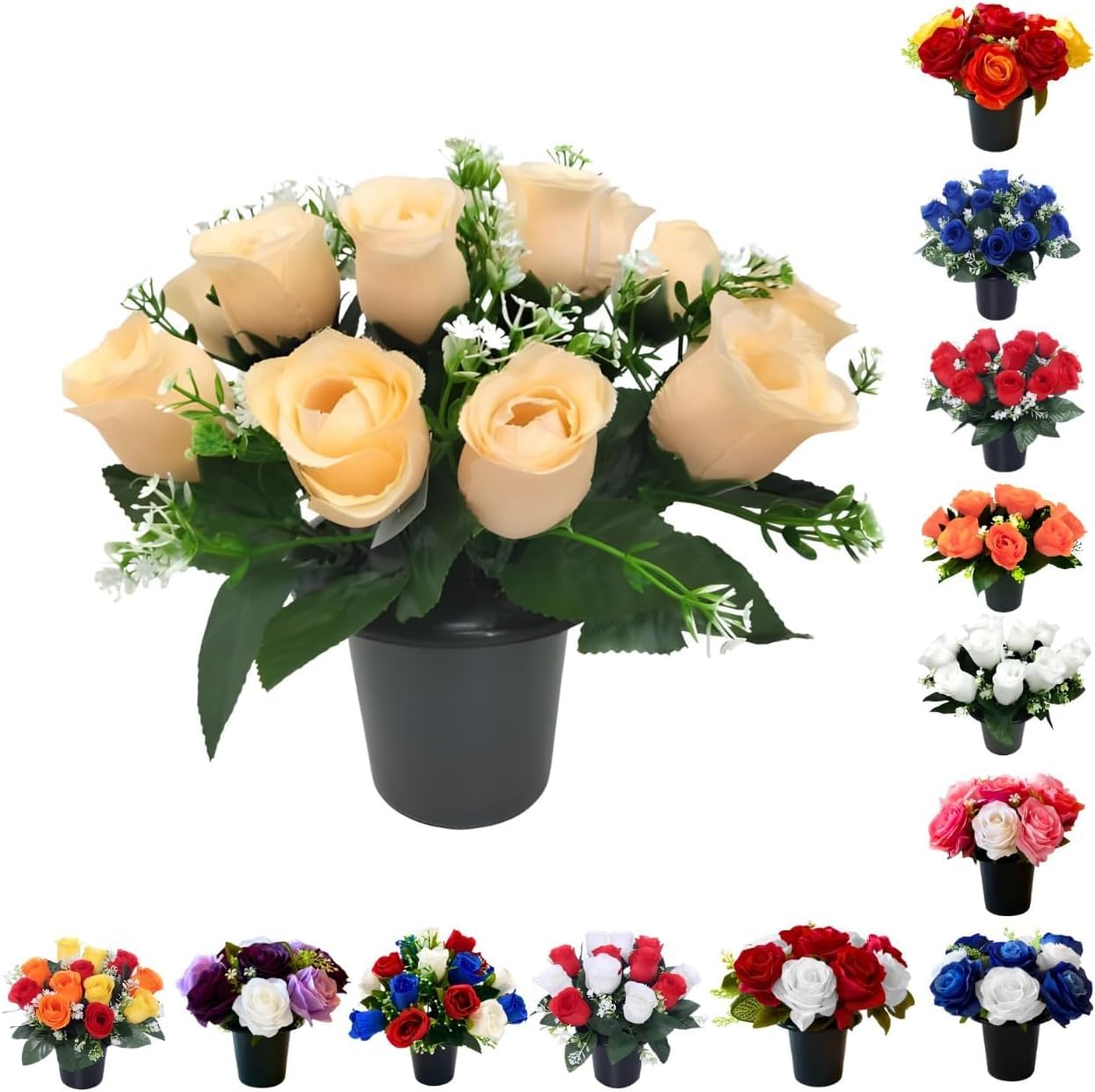 Homesecret Pack 1 Artificial Flowers for Graves | 12 Head Peach Flower Pots | Perfect for Enhancing Memorial & Cemetery Decor | Improved Design for Funeral Elegance and Lasting Tribute.