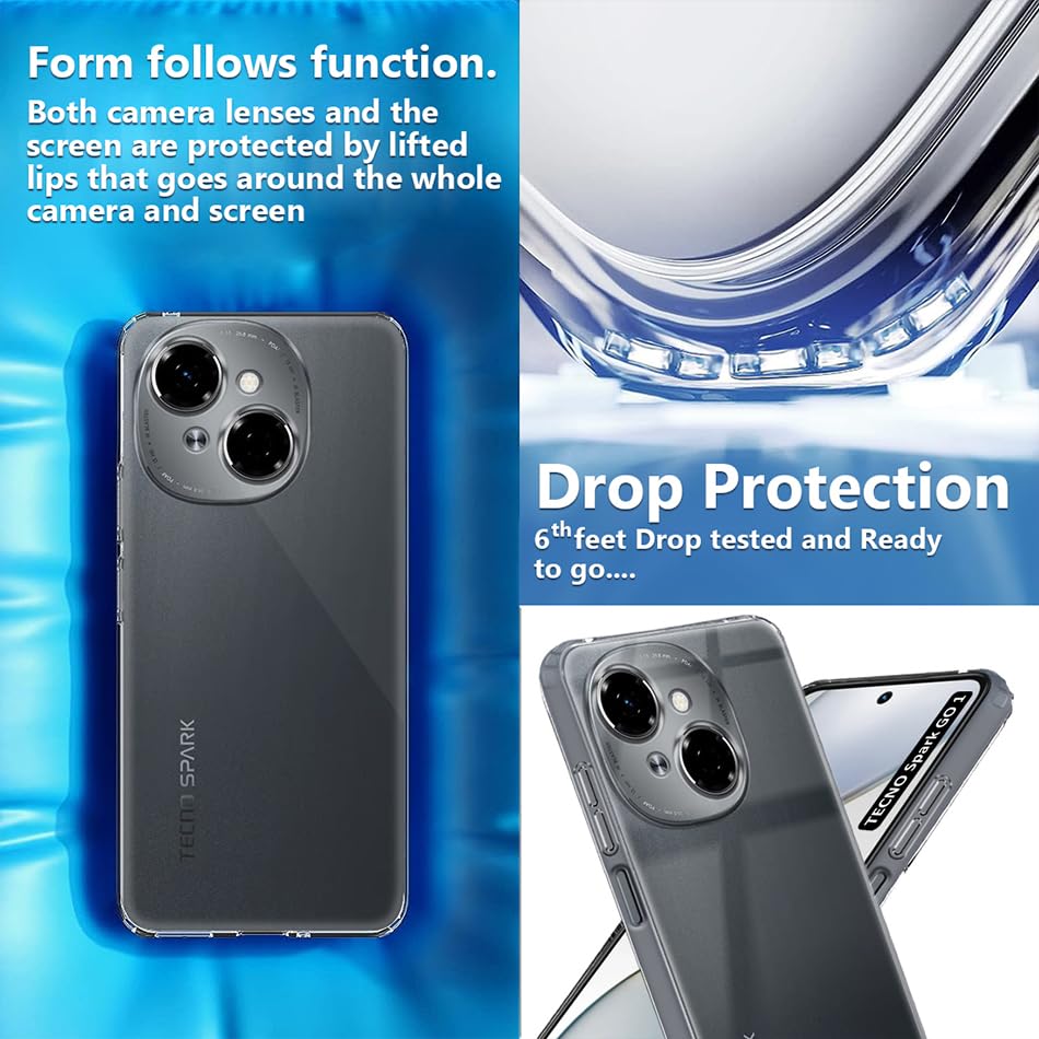 Image of Fashionury Crystal Clear Case for Tecno Spark GO 1 | Yellowing Resistance | Transparent TPU Silicone | Raised Camera Lips | Slim Transparent Cover