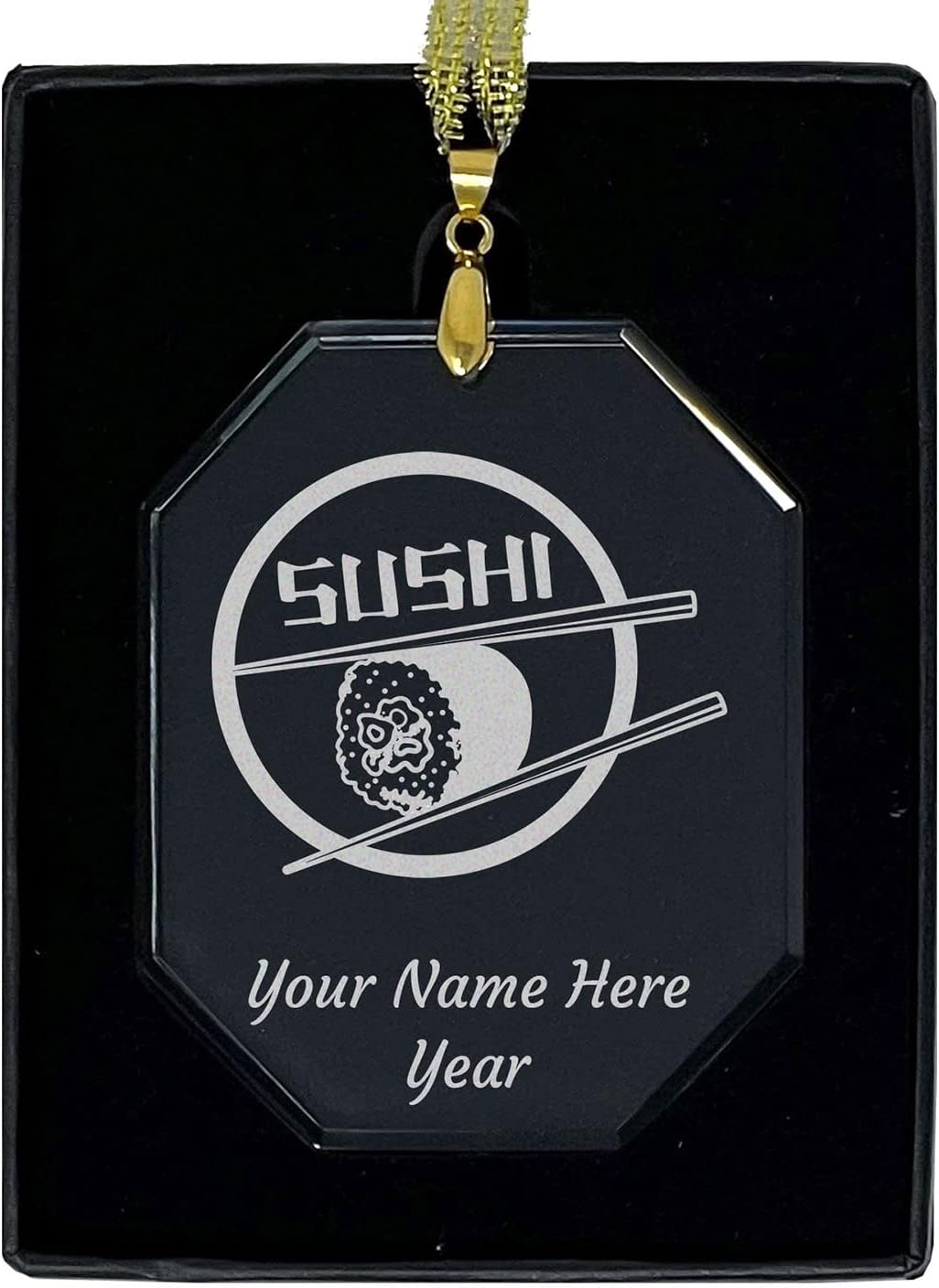 LaserGram Personalized Glass Christmas Ornament, Sushi, Custom Laser Engraved Gift Idea (Rectangle Shape)