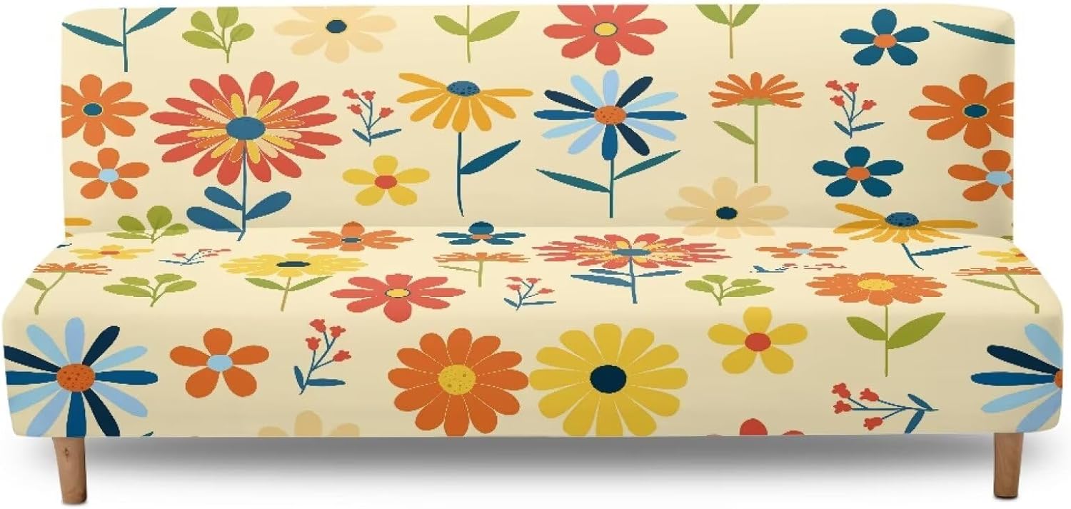 Gold Leaf Futon Covers Slipcover Full Size Anti Slip Armless Sofa Covers Stretchable Furniture Protector Washable Couch Slipcover Indoor