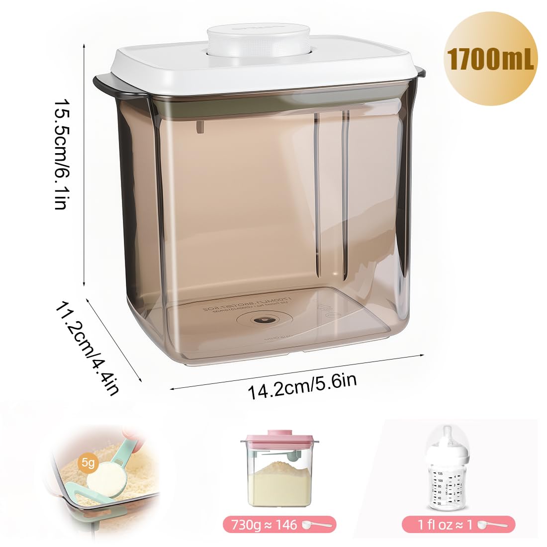 Dispenser per latte in polvere, 1700 ml, contenitore sigillato con cucchiaio, latte in polvere, contenitore per alimenti per latte in polvere, farina, legumi