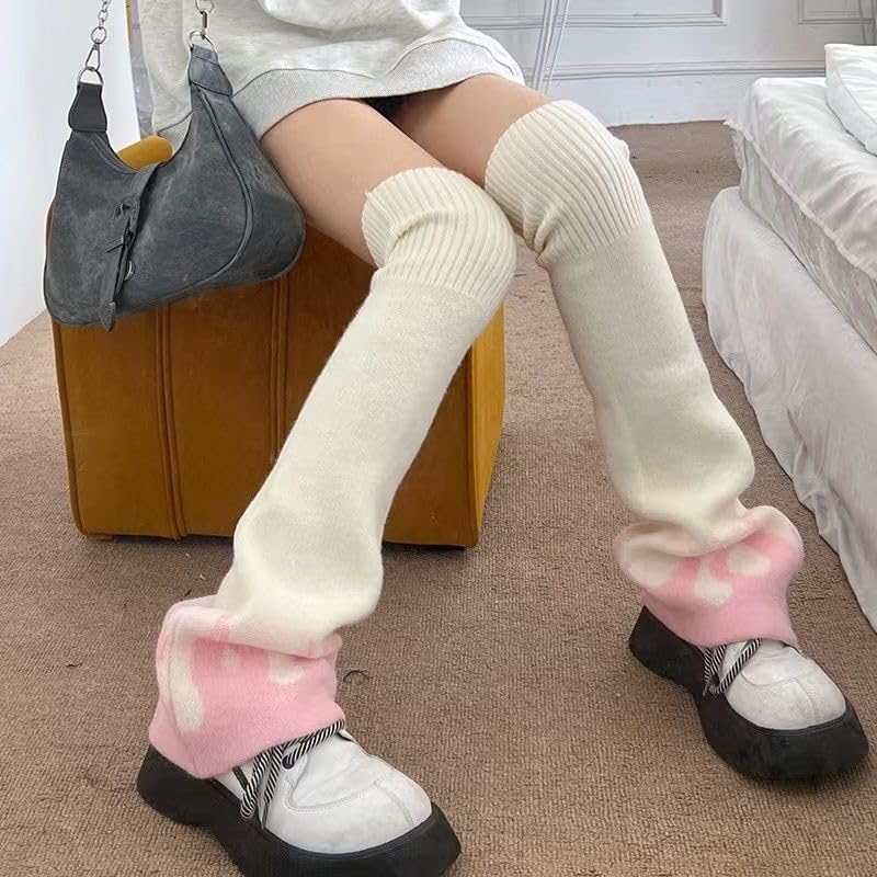Image of WODECASA Girls Kawaii Leg Warmers Knitted Flared Leg Sleeves Goth Crochet Baggy Cuff Ankle Heap Socks