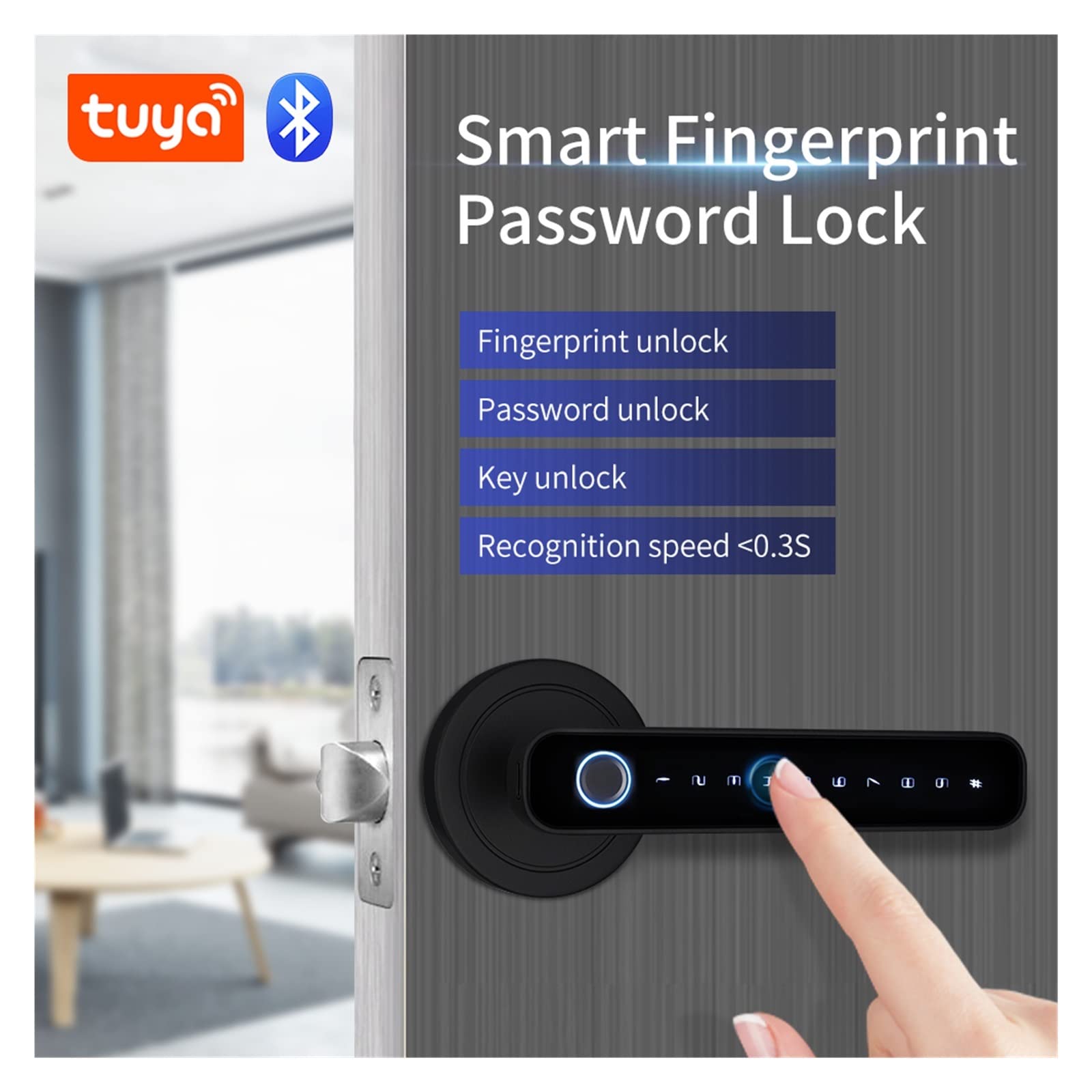 Serratura Smart, Impronte digitali Smart Door Lock Password Serratura elettronica digitale Serratura senza chiave Manopole for porte for camera da letto,per camere da letto, uffici e hotel(Grey 6070)
