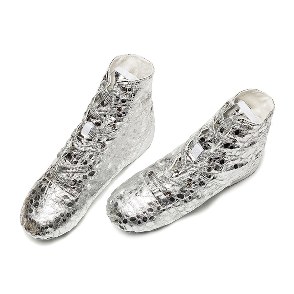Women Jazz Shoes Split Sole Kids Silver Dancing Sneakers Ankle Boots for Men 11 M US Women