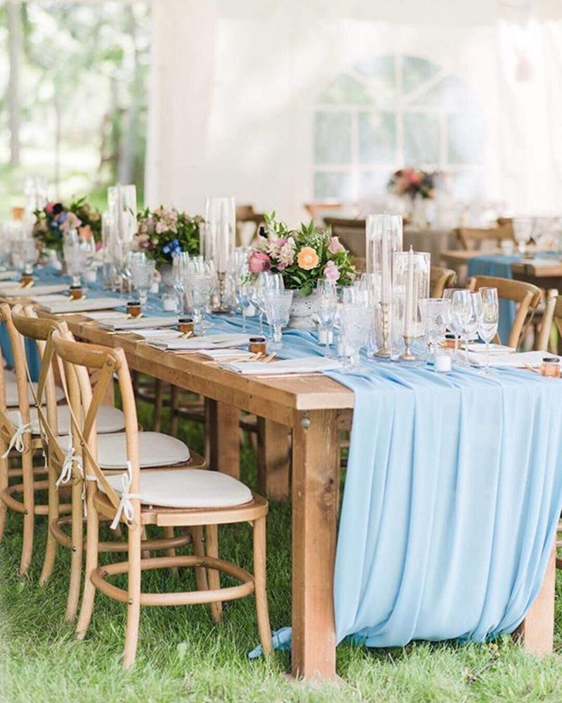 Photo 1 of 2 Pieces Chiffon Table Runner Baby Blue Sheer Table Runners Tulle Wedding Bridal Shower Arch Event Decorations 10ft 2 pieces Baby Blue