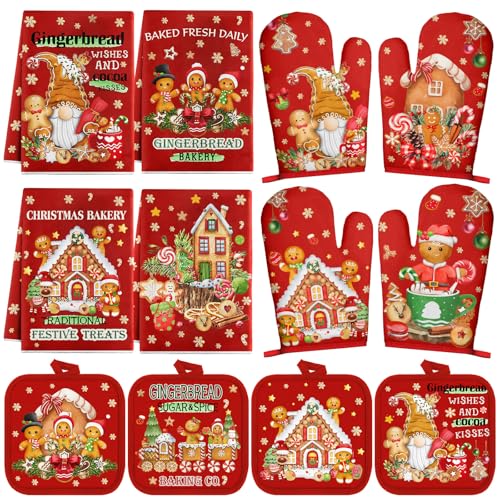 SiliFine 12 Pcs Christmas Kitchen Towels Pot Holders and Oven