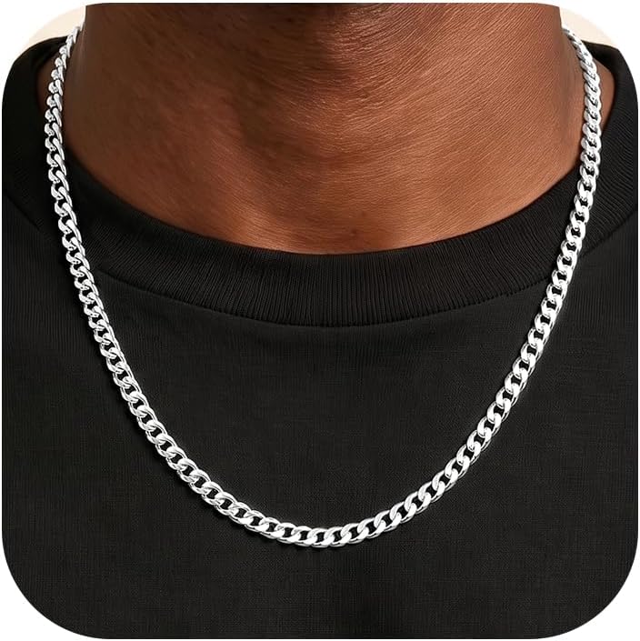 Silver Chain for Men 3.5mm/5mm/7mm Sterling Silver Over Cuban Chain | Diamond Cut Cuban Link Chain Sterling Silver Chain Necklace Gifts for Father Husband 18/20/22/24/26 Inches