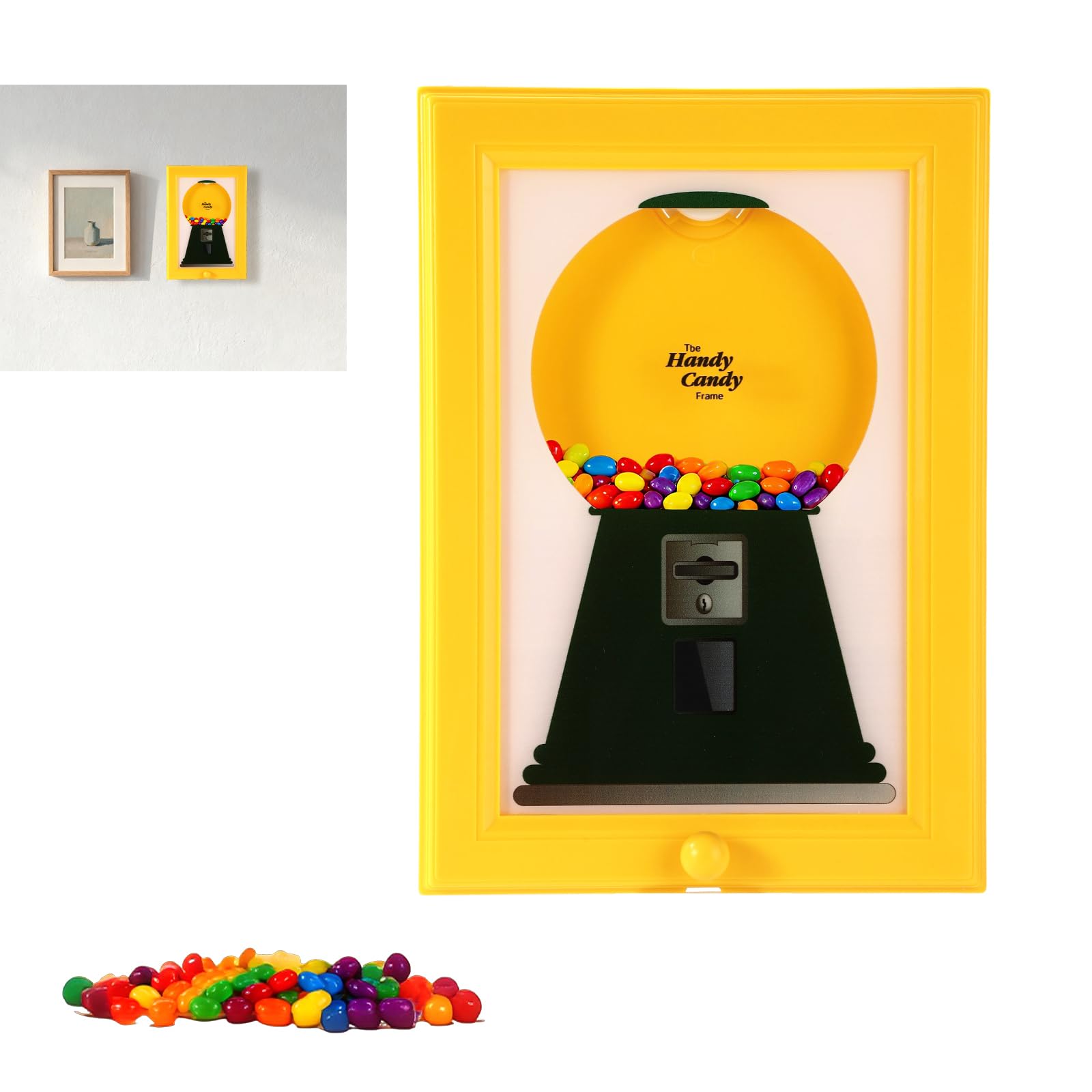 Fotolijst snoepdispenser, wandmontage, automatische snoepdispenser voor thuiskantoor, decoratieve snoepdispenser met snelle verdeling (bruin