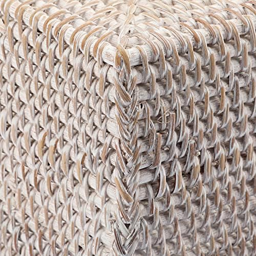 IGNPION Rattan Square Tissue Cover Holder Decoration Tissue Organizer Box Cube Tissue Paper Holder Box Tissue Storage Case Dispenser Napkin Organizer for House Office Car Hotel , Whitewash