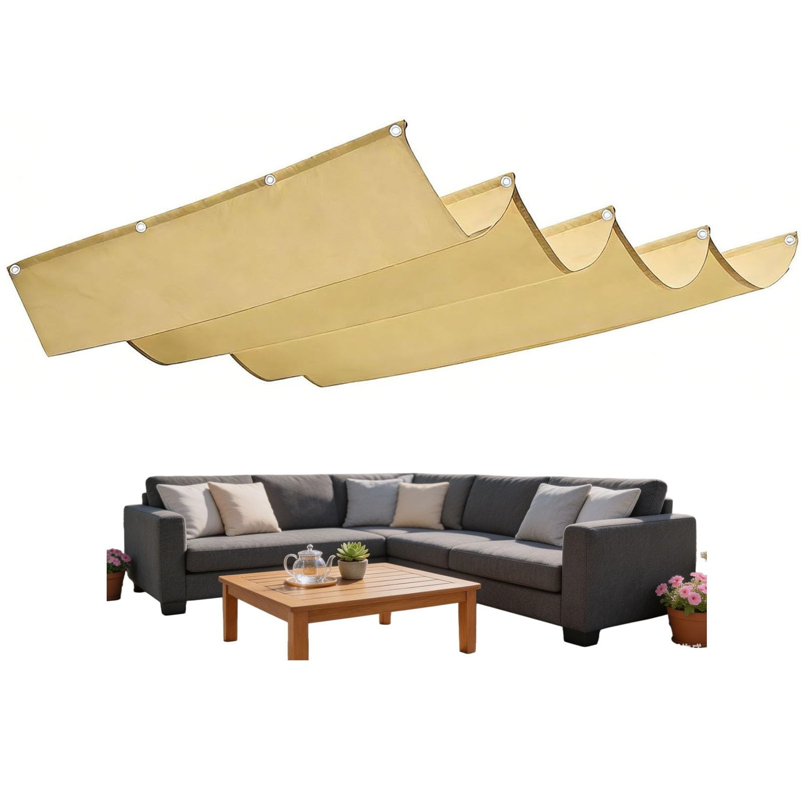 Voile Ombrage Rétractable Vague 2.2x4.75m en PES Jaune Sable pour Jardin