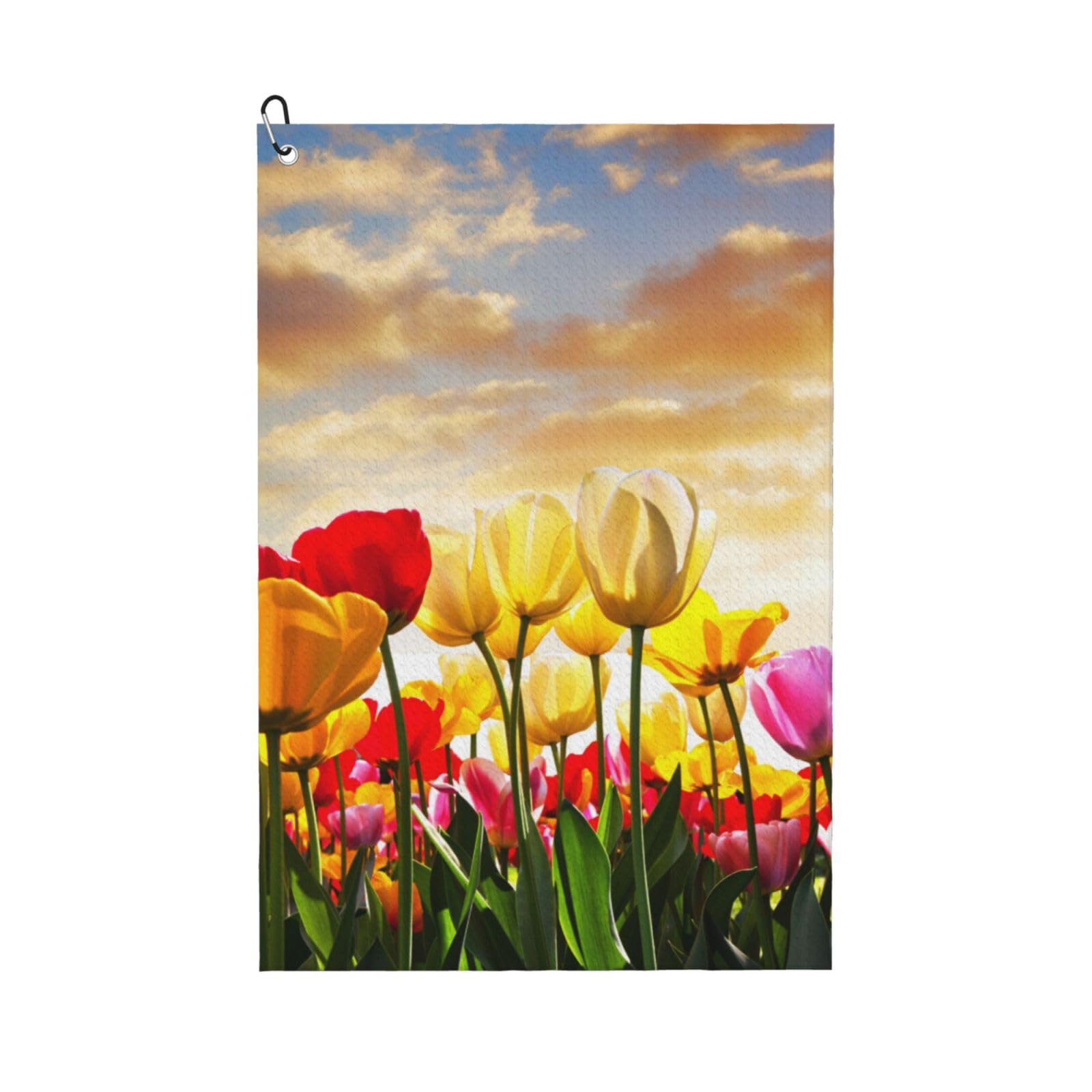 Hnnkloy Tulip Flower Sunset, 16x24 in Portable Waffle Golf Towels with Carabiner Clip for Golf Bag