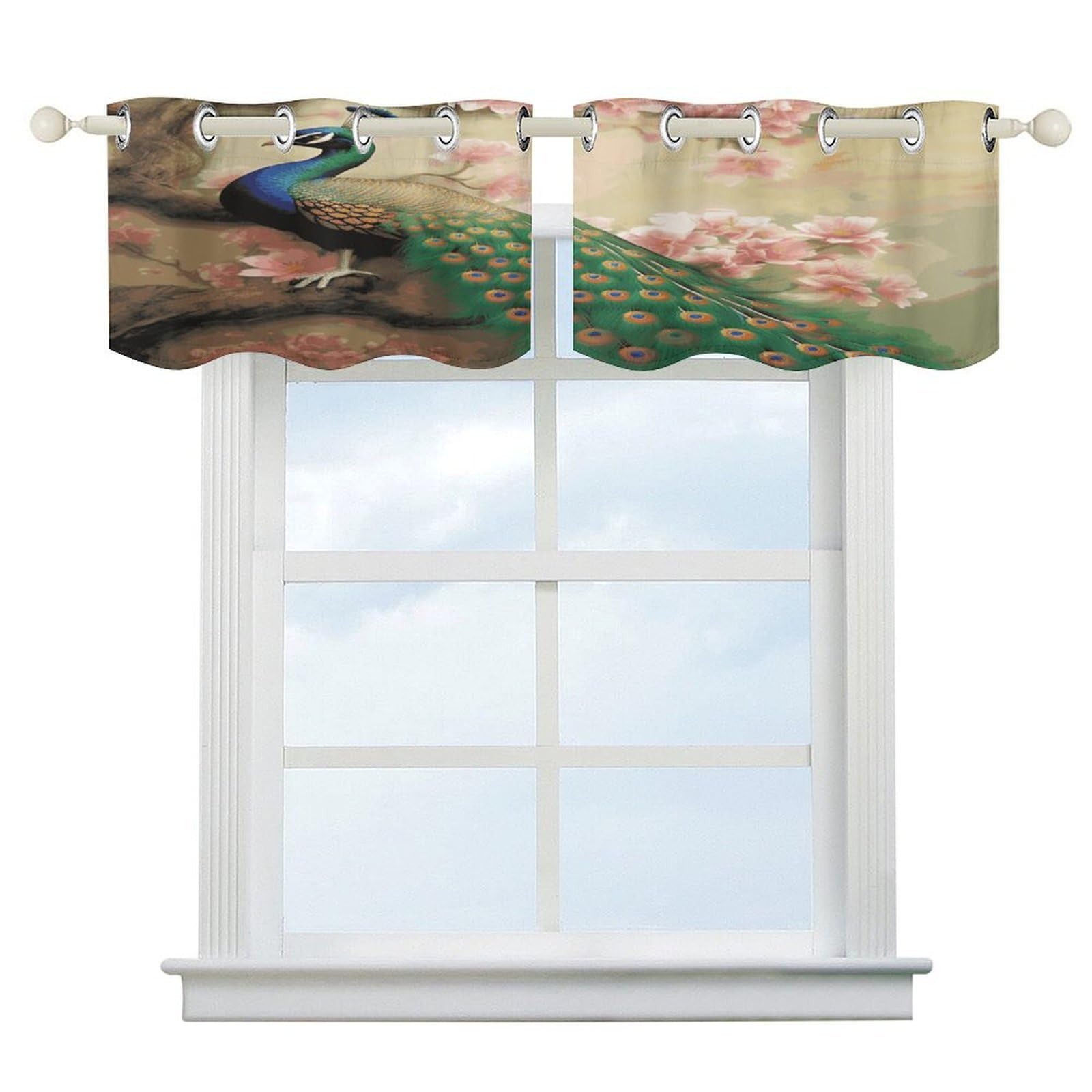 Fekiloot Style Oriental Peacock On Flower Tree Short Curtains Valance Curtain