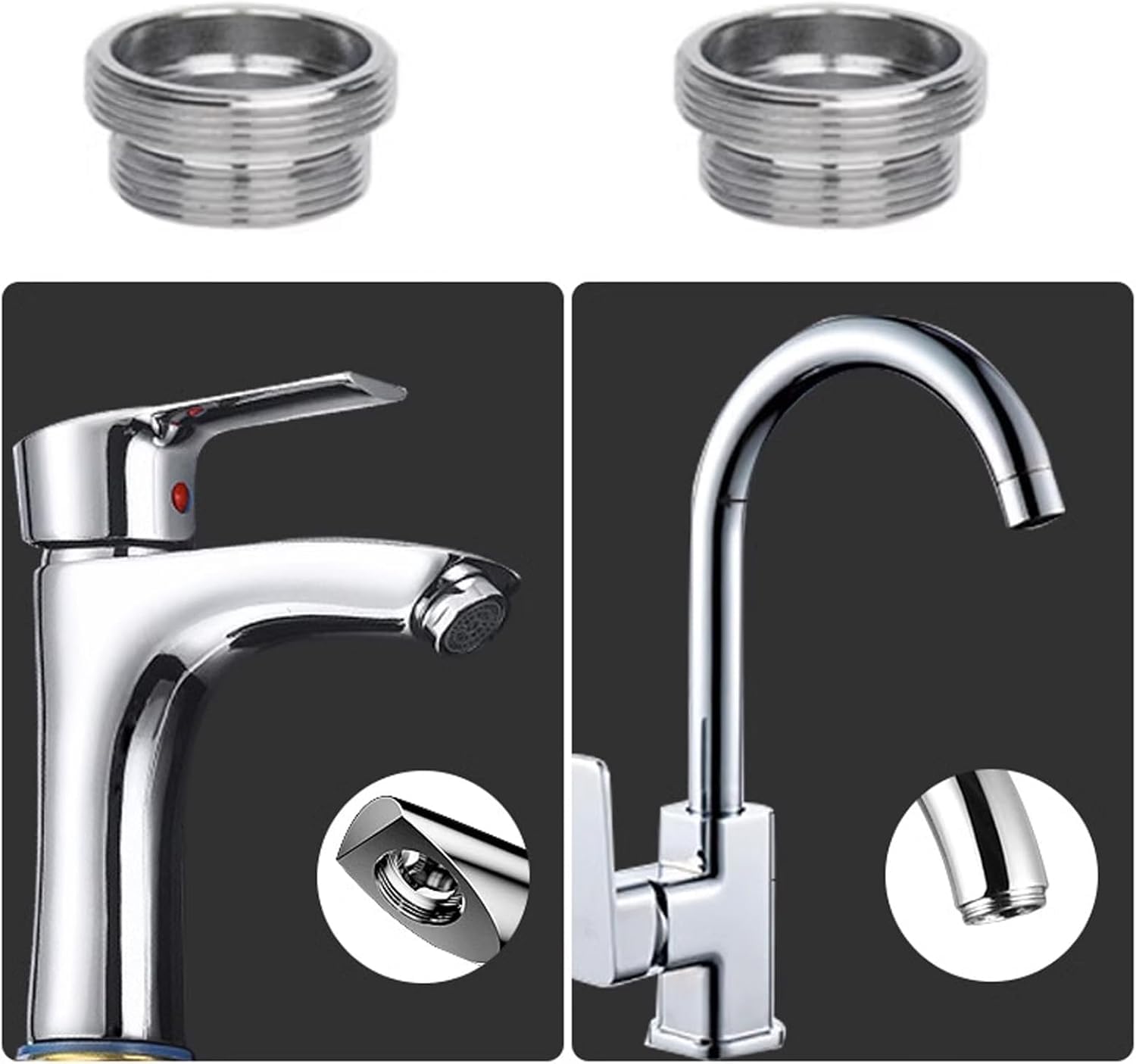 VZU 2 Pieces M18 to M22 Male Thread Water Filter Metal Tap Attachment for Bathroom Sink Kitchen Faucets Water Saving Water Filter Hoses - Image 3