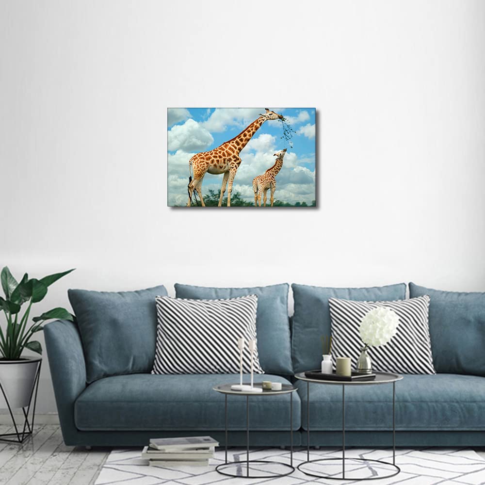Canvas Wall Art Animals Painting for Interior Bathroom Wall Décor Giraffe Mother and Child for Living Room Dining Room Decorations Framed Ready to Hang Small Size 12x18inch (30x45cm) - Image 3