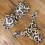 YHWW Badeanzug,Animal Print Leopard Bikini Push Up Badeanzug Sexy Frauen Bikini Set Tanga Badeanzug Bandeau Beach Wear Bademode M B1840LP