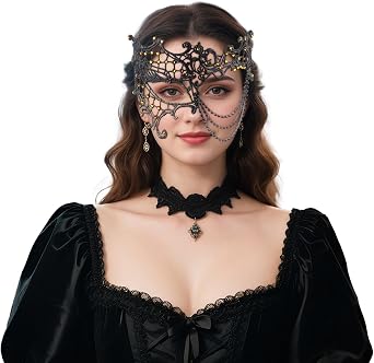 Gionforsy Masquerade Mask Chain for Women Lace Eye Mask for Halloween