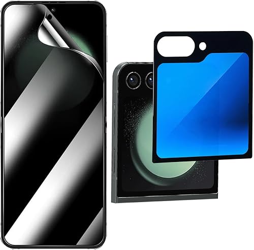 Protector de pantalla de privacidad interior para Galaxy Z Flip 5, película suave + exterior anti-azul anti-espía espejo de vidrio templado