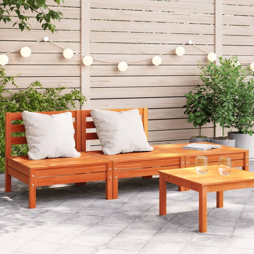 JUDYY Divano da Giardino a 3 Posti Marrone Cera Legno Massello Pino,Divano Giardino,Divano Giardino Esterno,Divano Giardino per Esterno-838037