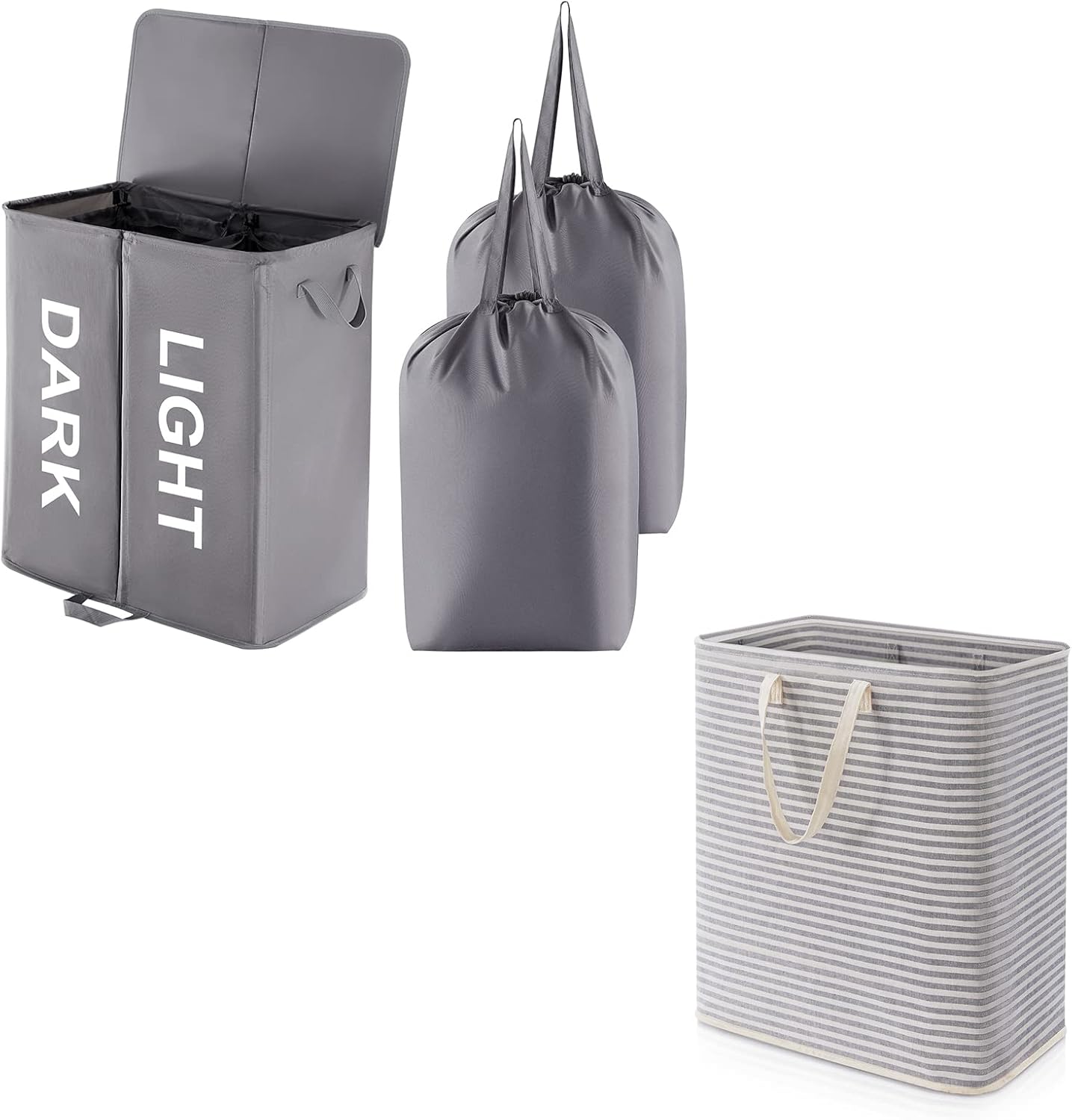 Lifewit 100L Freestanding Laundry Hamper, Bundle with 136L Double Laundry Hamper with Lid, Grey